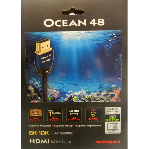 AudioQuest - Ocean 2.5' 4K-8K-10K 48Gbps In-Wall HDMI Cable - Blue/Black