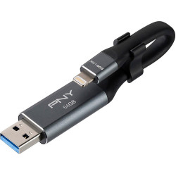 PNY - DUO Link 64GB USB 3.0 OTG Flash Drive for iOS Devices and Computers