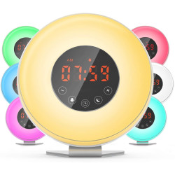 Dr.Meter Sunrise Alarm Clock - Digital LED Night Light Clock with 7 Color Switch and FM Radio for Bedrooms Colorful (JW-6639F)